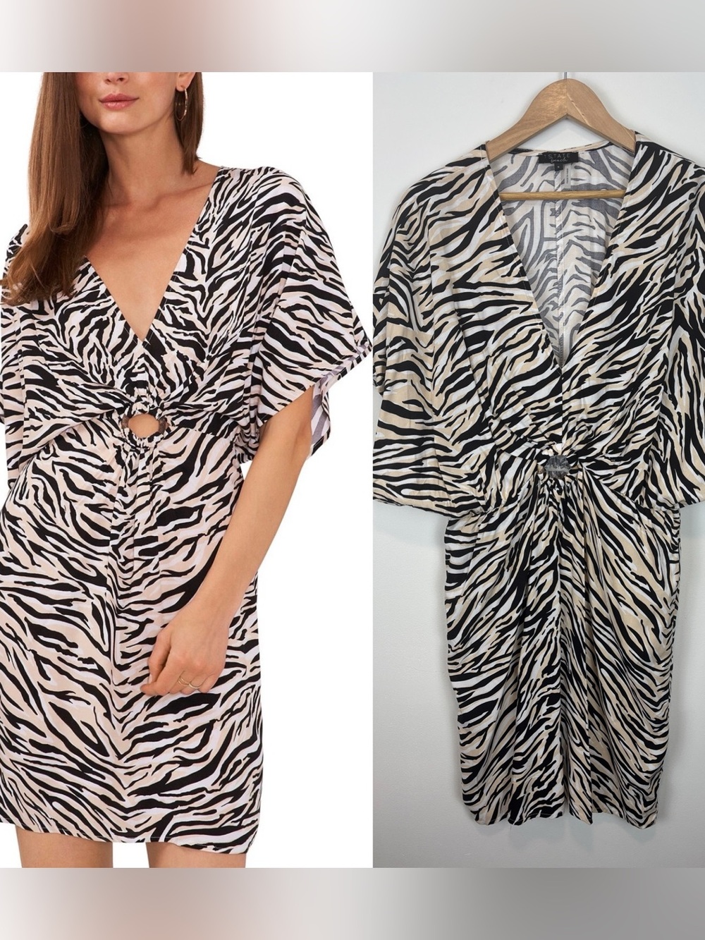 1.STATE Beach Cover Up Zebra Print Sz Small Flowy Resort Vacation Animal Swim